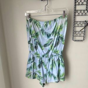 Forever21 Palm Tree Romper Light Blue & Green Sz S
